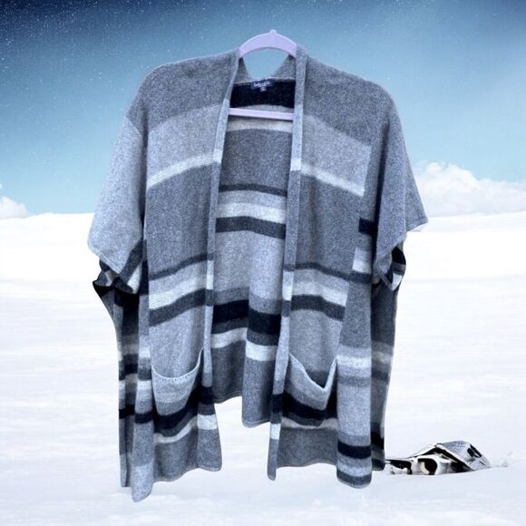 Splendid Gray Striped Soft Cashmere/Wool Cardigan/Cape One Size EUC! - Picture 4 of 8